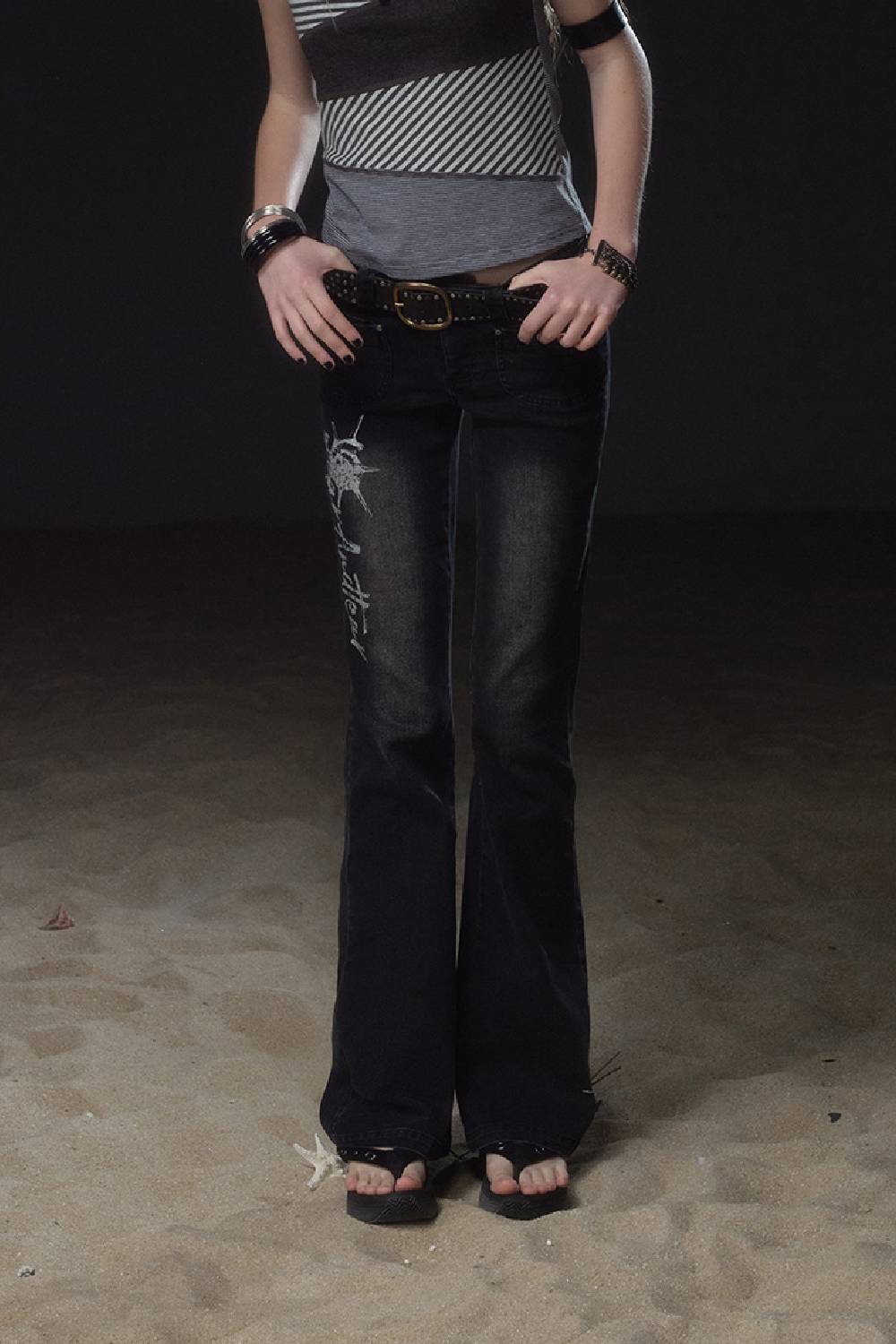 Black Graphic Bootcut Jeans