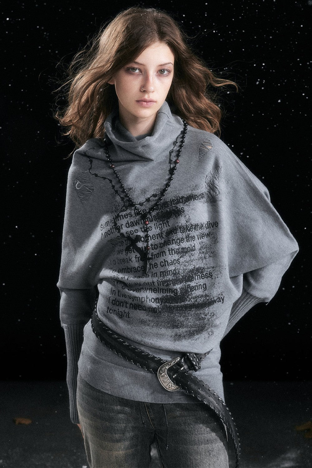 Knit Chain Batwing Sweater