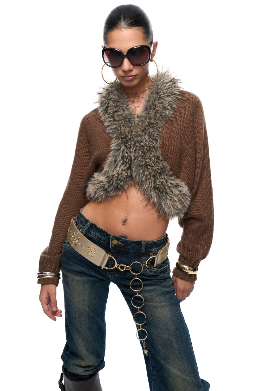 Cross Fur Trim Cardigan