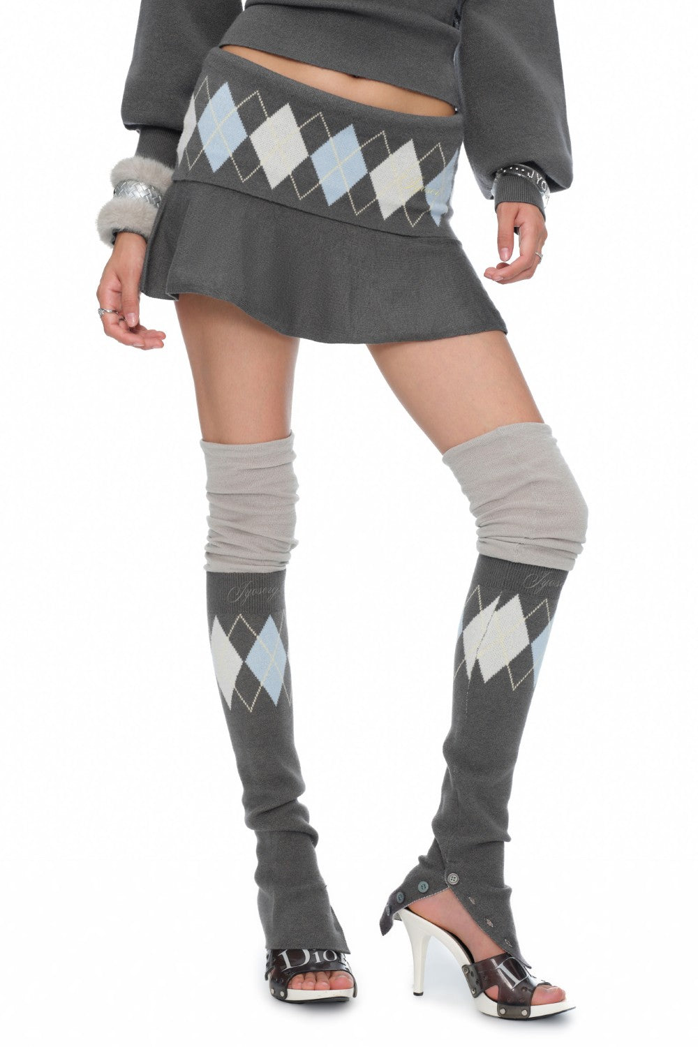 Amelie Knit Argyle Legwarmers