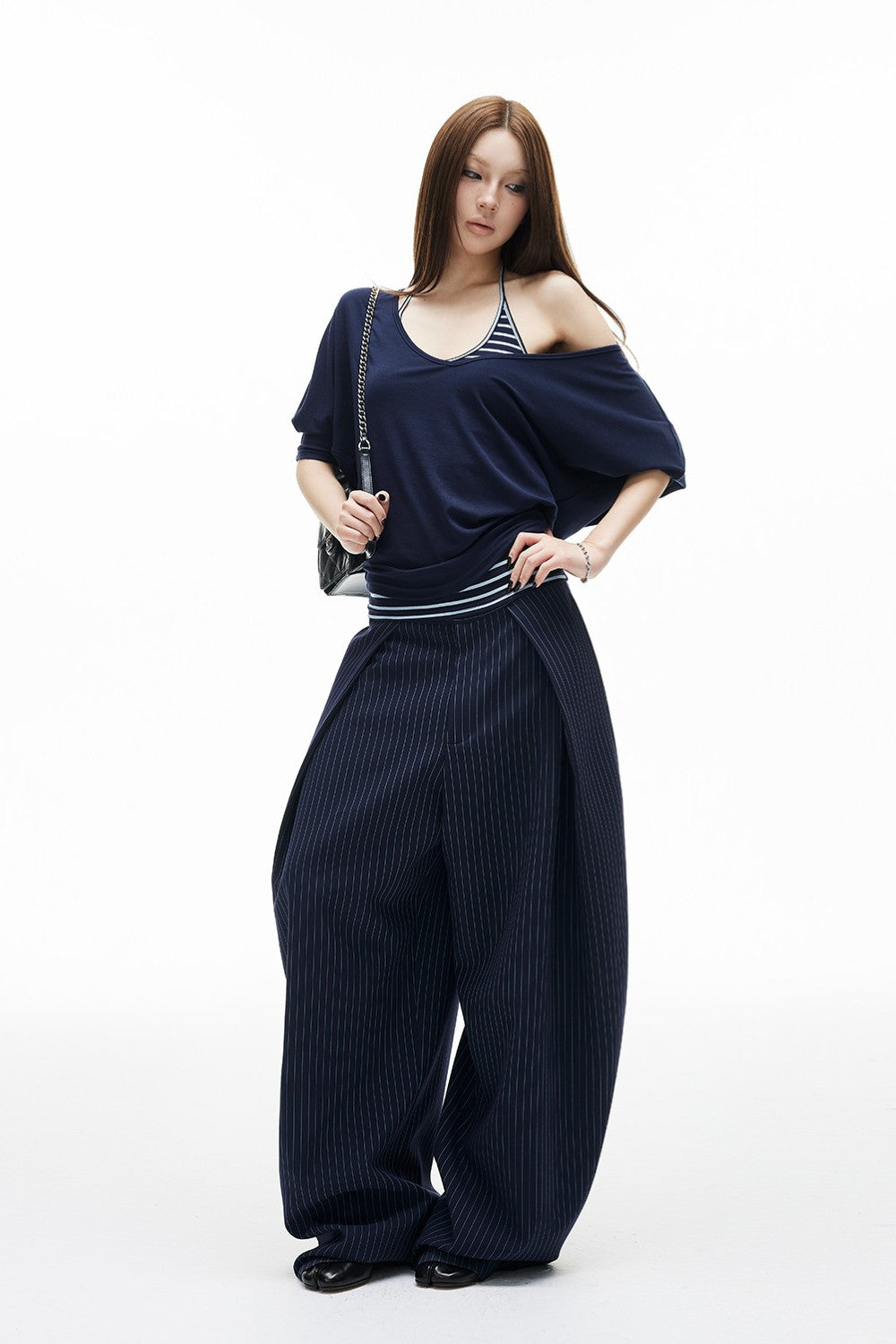 Layered Stripe Halter Shirt