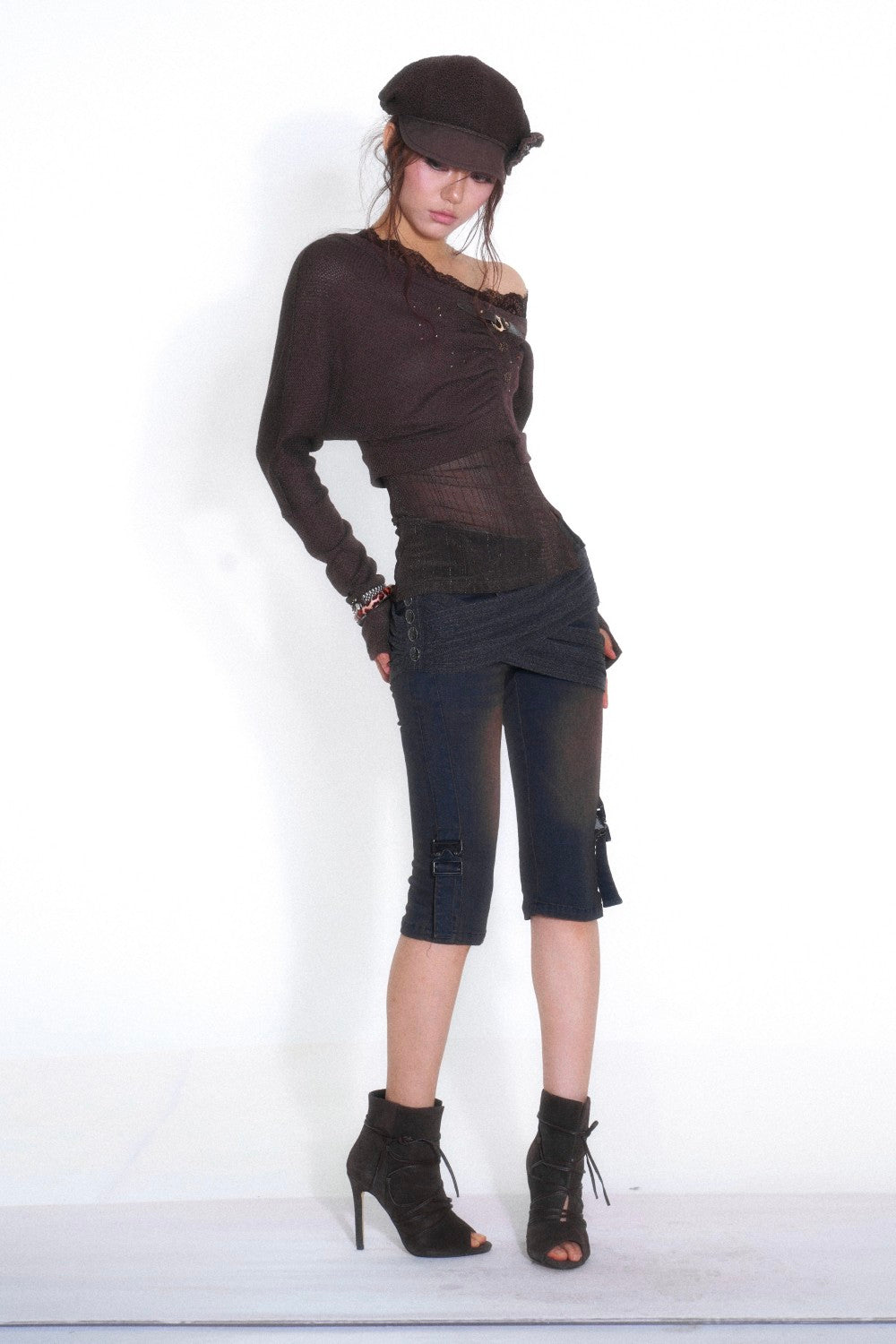 Crossed Wrap Denim Capris