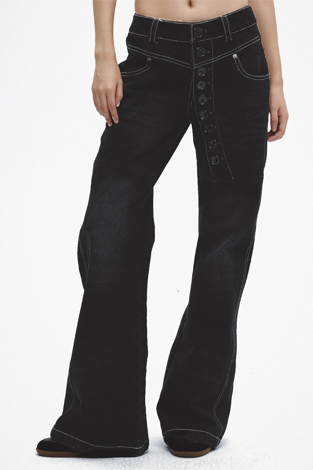 Button Front Stitch Jeans