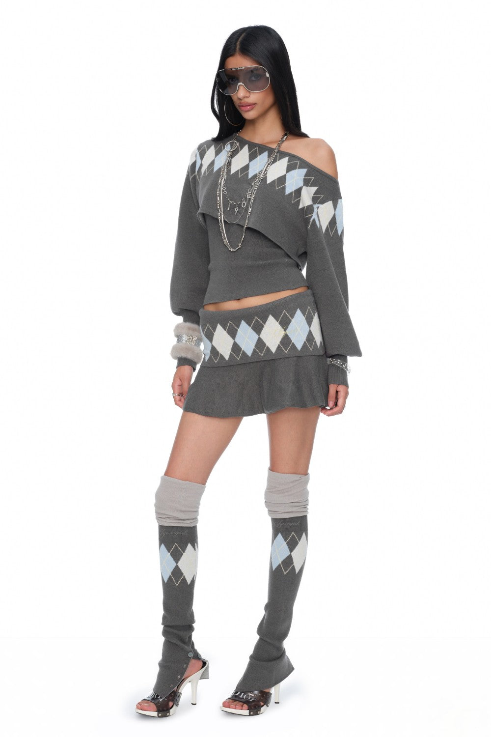 Amelie Pleated Argyle Skirt