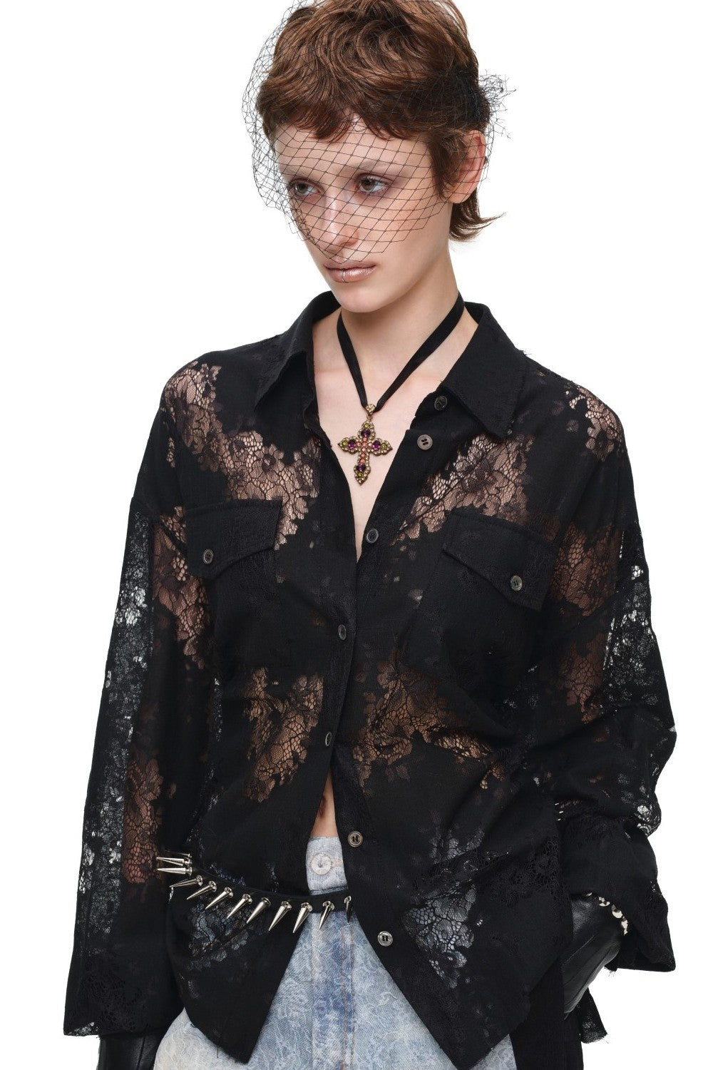 Cinched Romance Lace Blouse