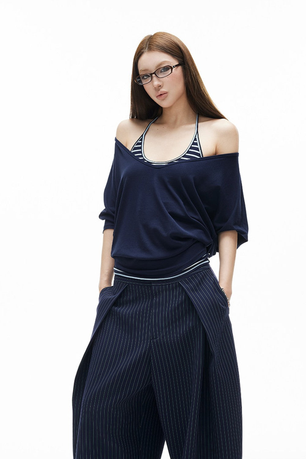 Layered Stripe Halter Shirt