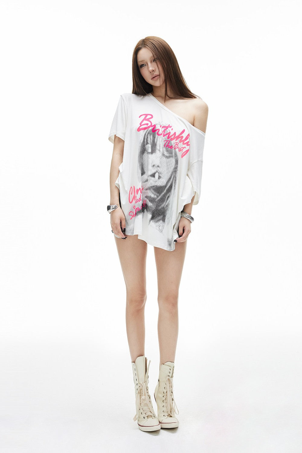 Cleo Off-Shoulder Graphic Shirt