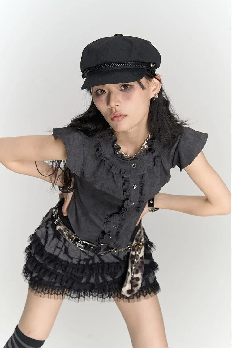 Ruffled Button Top