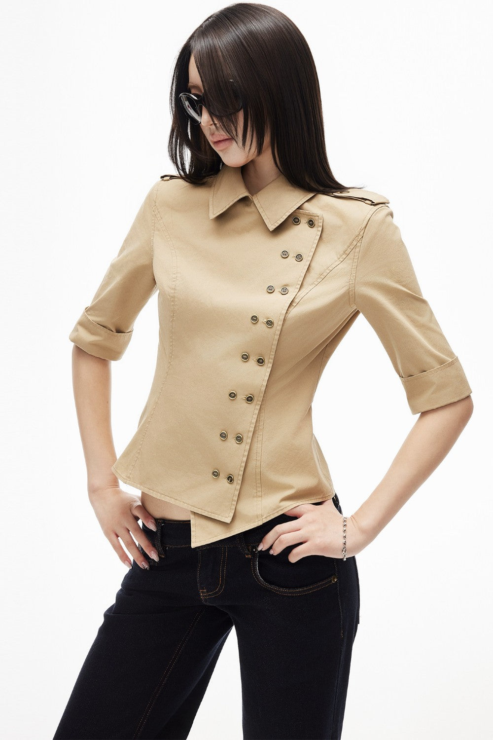 Camel Asymmetric Cotton Top