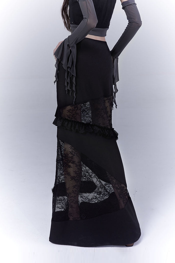 Black Lace Belted Cross Skirt