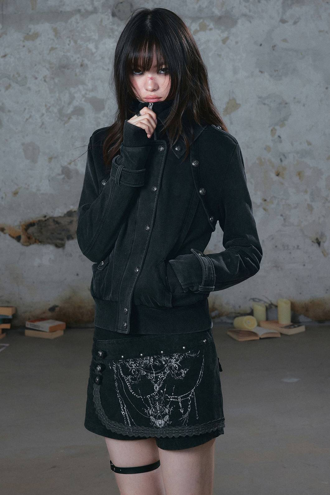 Button Detail Zip Jacket