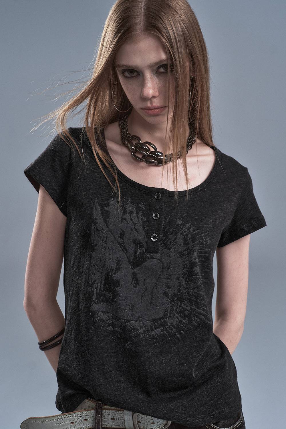 Faded Button Front Tee