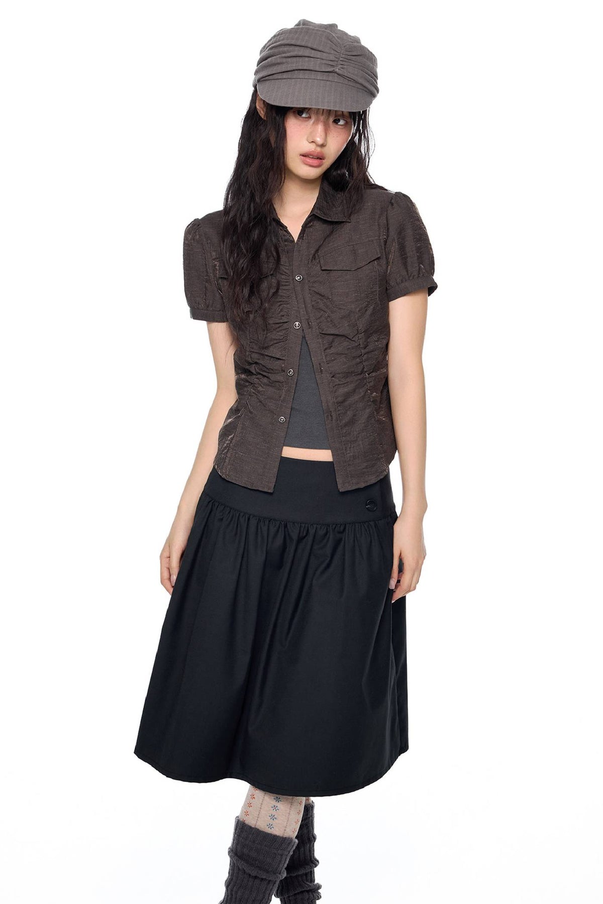 Ruched Waist Button Shirt