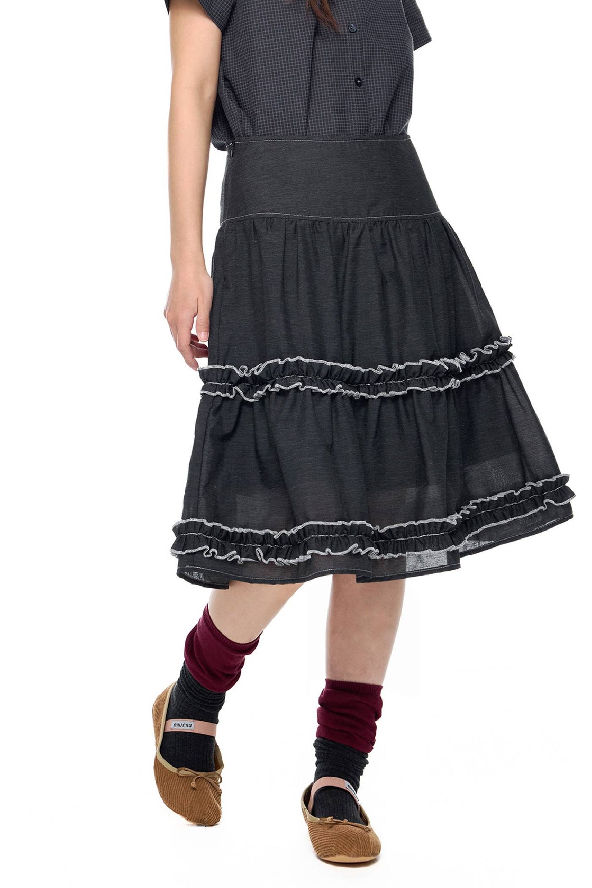 Layered Frill Midi Skirt