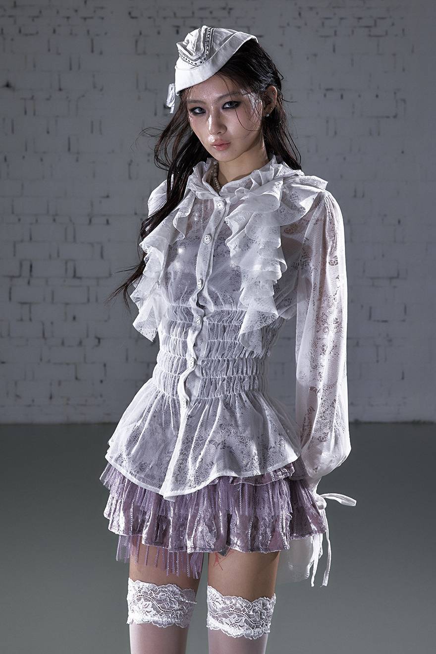 Sheer Ruffle Waist Top
