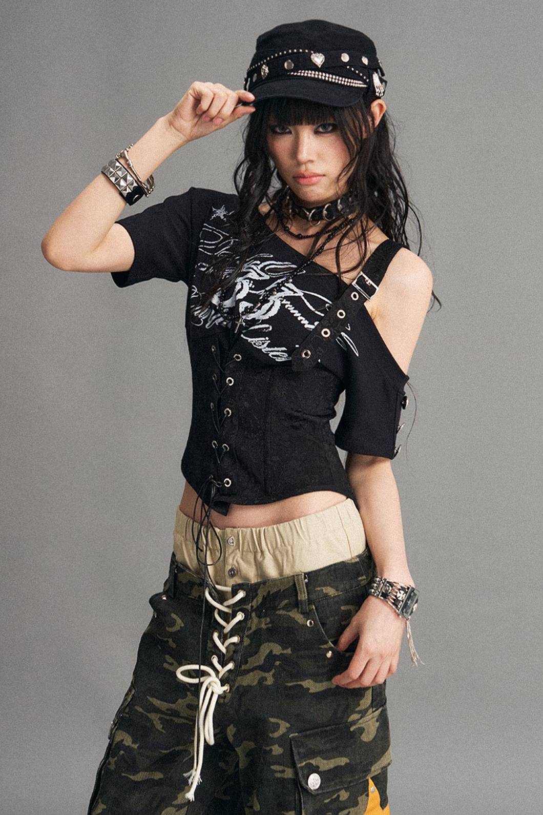 Asymmetric Graphic Corset Top