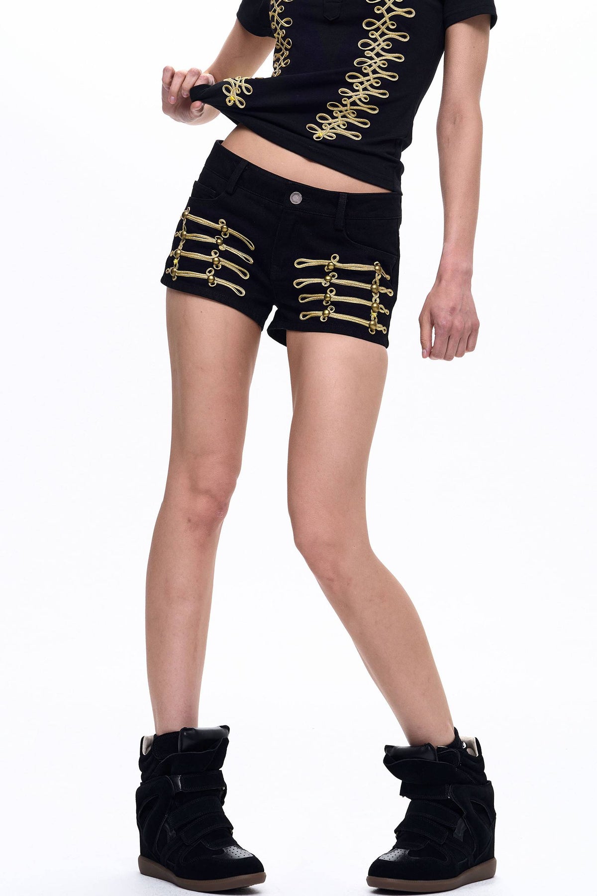 Gold Trim Denim Shorts