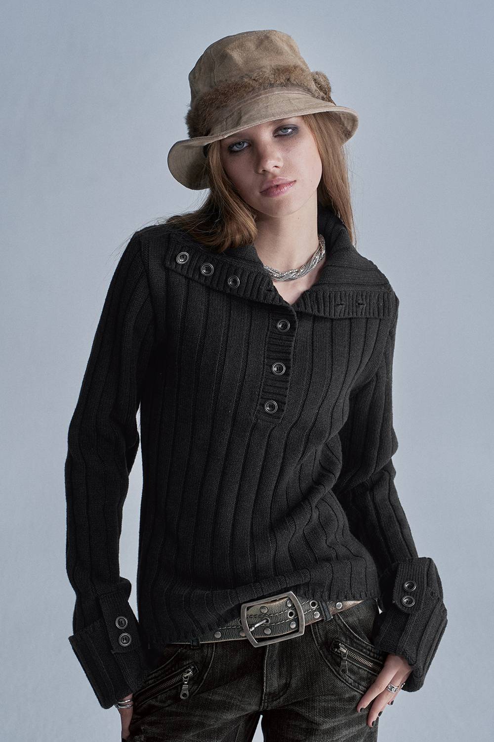Distressed Ribbed Knit Sweater