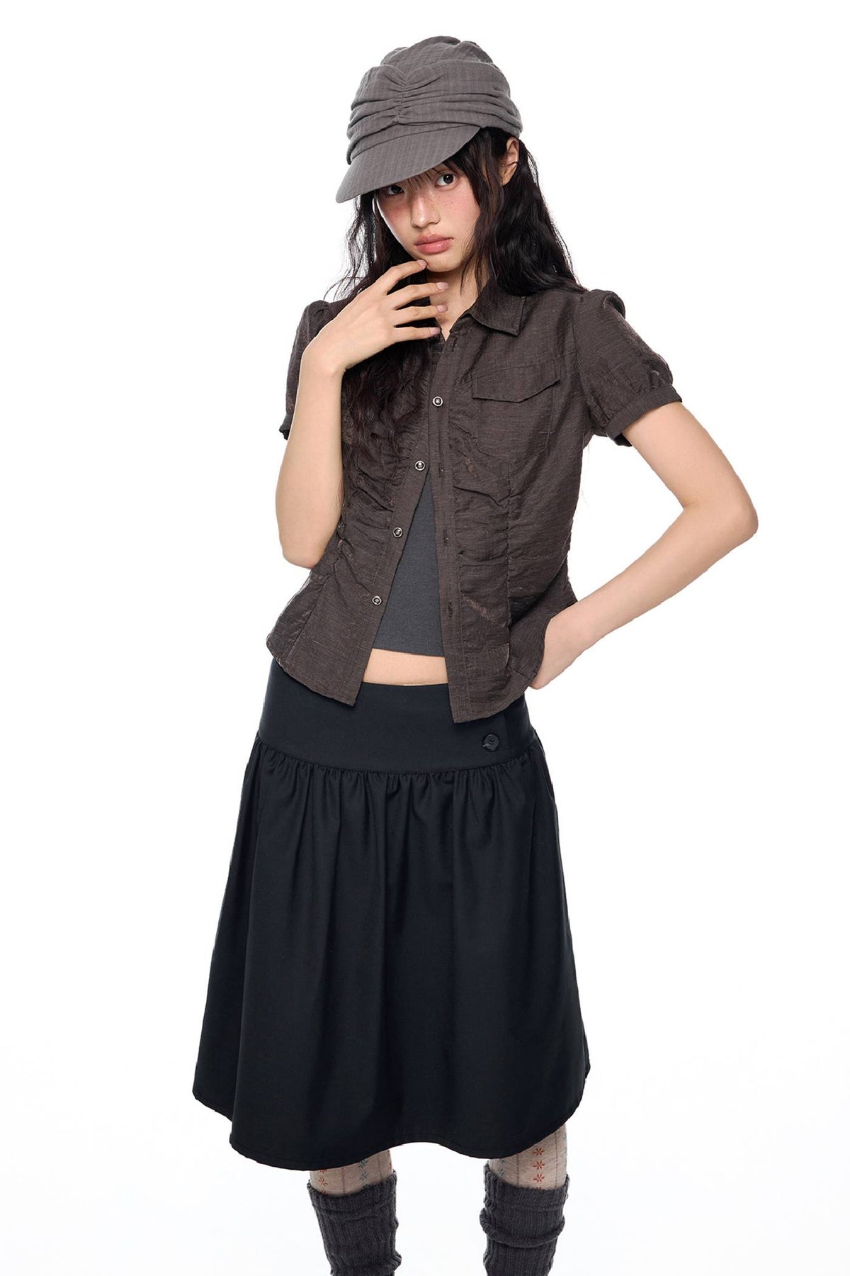 Ruched Waist Button Shirt