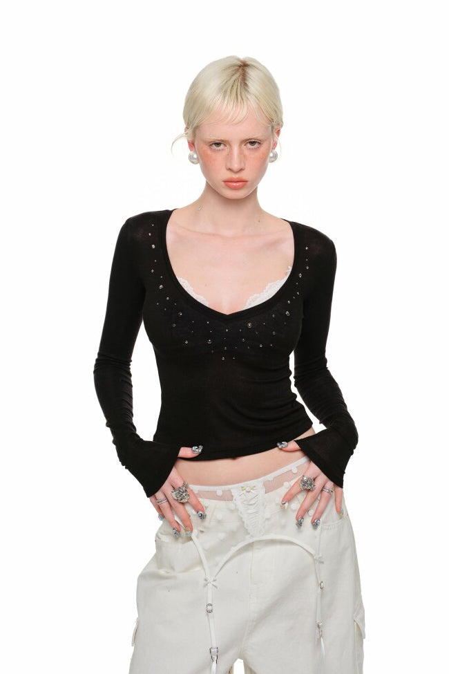 Cleo Crystal V-Neck Shirt