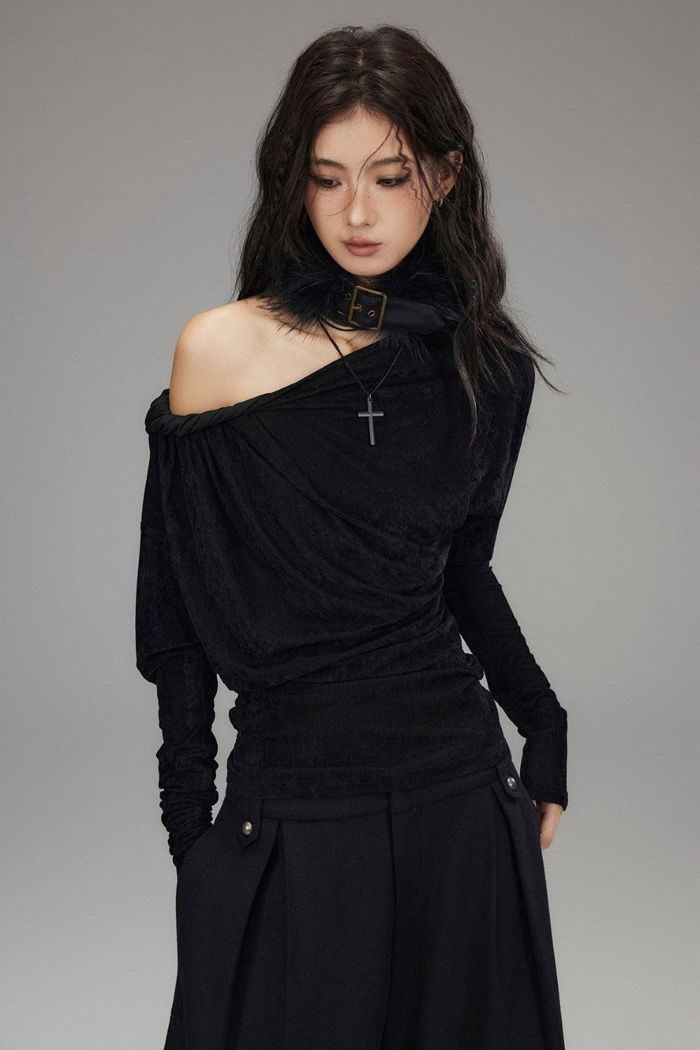 Daisy Asymmetric Velvet Top