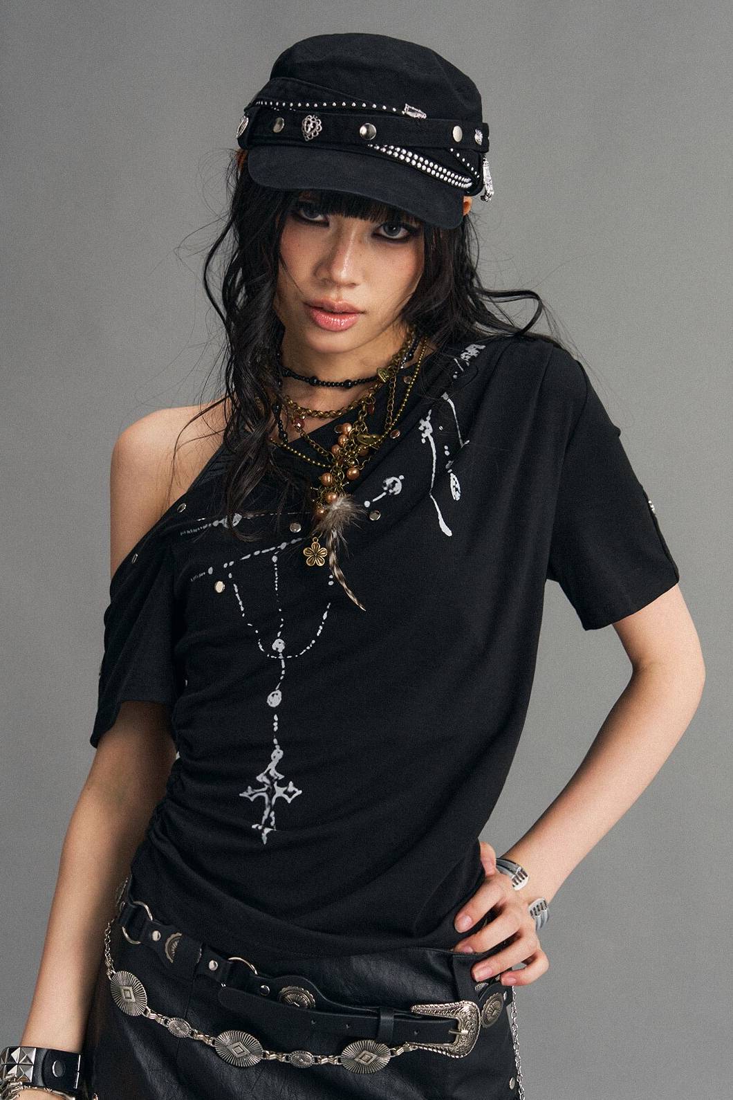 Asymmetric Layered Graphic Top