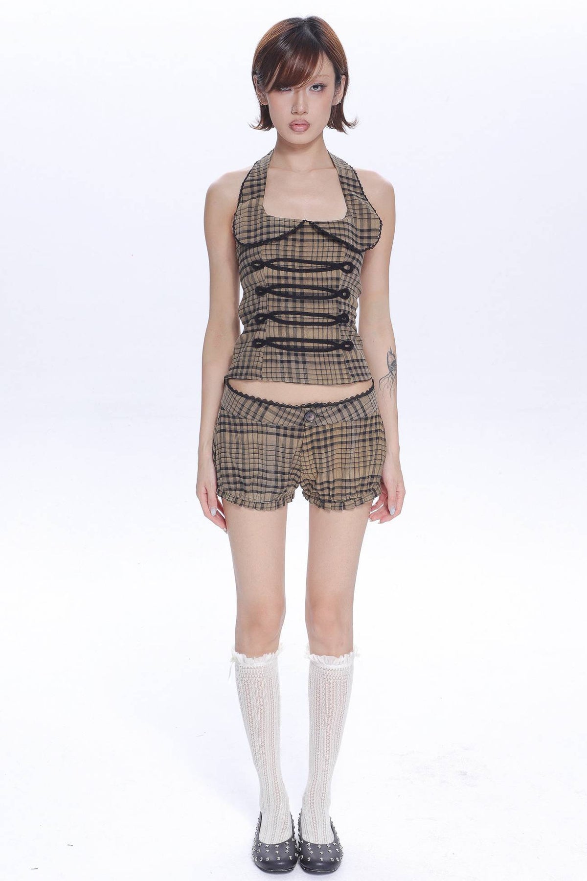 Camel Plaid Halter Top