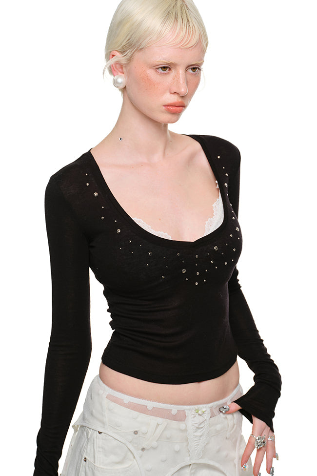 Cleo Crystal V-Neck Shirt