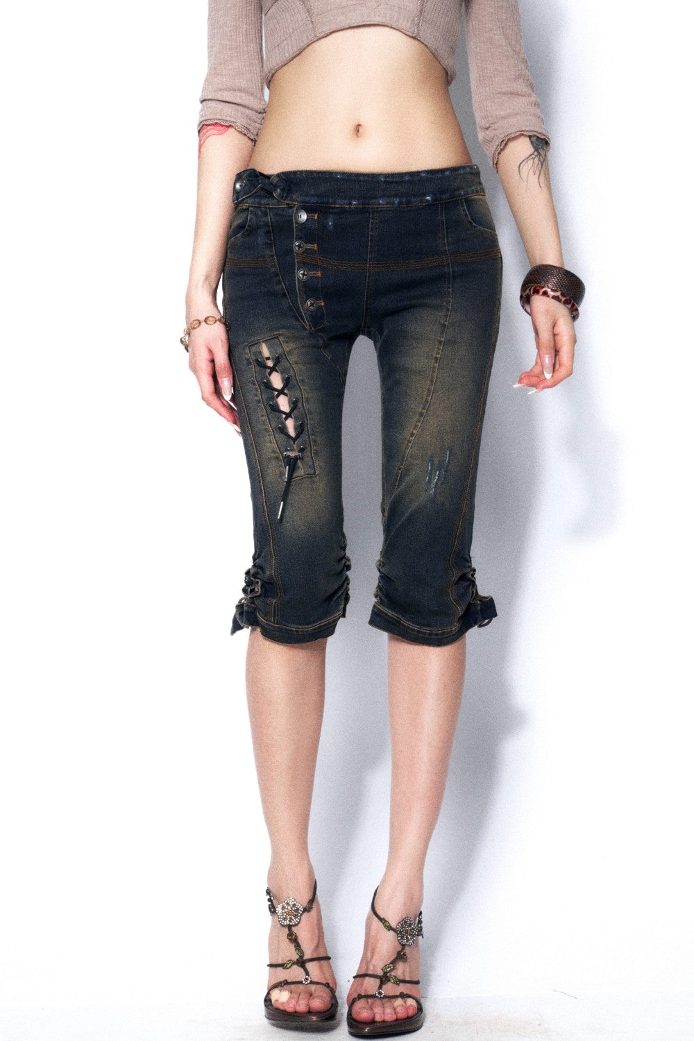 Demi Slim Lace-Up Capris